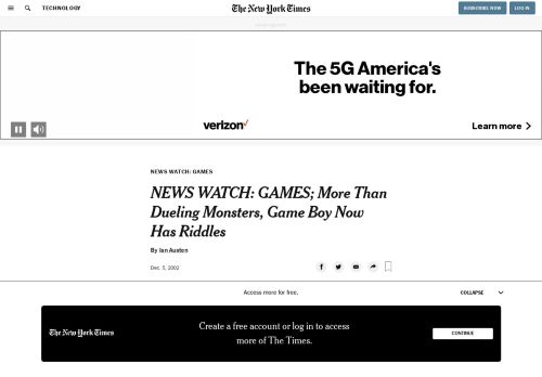 
                            9. NEWS WATCH: GAMES; More Than Dueling Monsters, Game Boy ...
