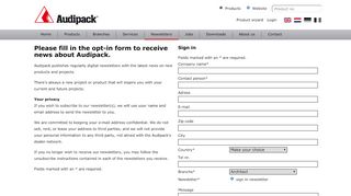 
                            12. Newsletter opt-in form: Audipack, It's great to have solutions