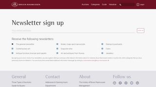 
                            6. Newsletter sign up – Bruun Rasmussen Auctioneers of Fine Art