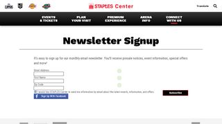 
                            9. Newsletter Signup | STAPLES Center