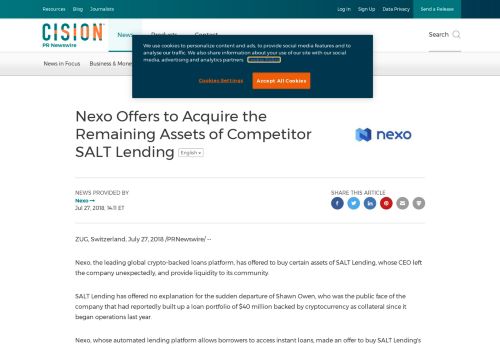 
                            8. Nexo Offers to Acquire the Remaining Assets of Competitor SALT ...