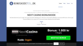 
                            8. Next Casino bonuskode 2019 → Få 1.000 kr. + 70 spins i februar