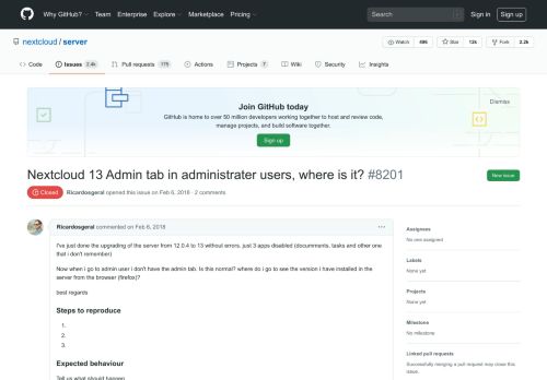 
                            3. Nextcloud 13 Admin tab in administrater users, where is it? · Issue ...
