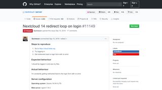 
                            13. Nextcloud 14 redirect loop on login · Issue #11149 · ...