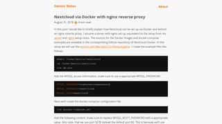 
                            12. Nextcloud via Docker with nginx reverse proxy - Dennis' Notes