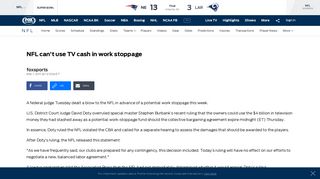 
                            10. NFL can't use TV cash in work stoppage | FOX Sports