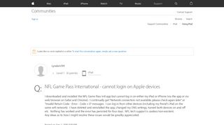 
                            7. NFL Game Pass International - cannot logi… - Apple Community