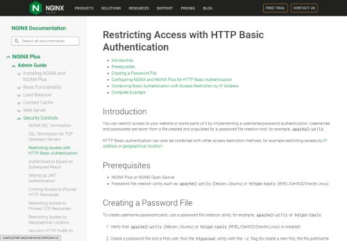 
                            5. NGINX Docs | Restricting Access with HTTP Basic Authentication