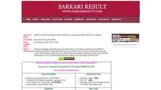 
                            5. NIELIT CCC Online Form | Result | Admit Card February 2019