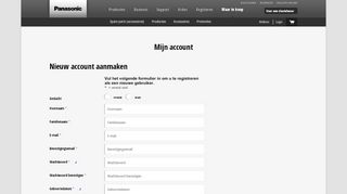 
                            5. Nieuw account aanmaken - Panasonic Nederland Shop