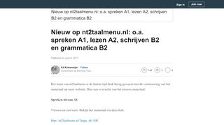 
                            3. Nieuw op nt2taalmenu.nl: o.a. spreken A1, lezen A2, schrijven B2 en ...