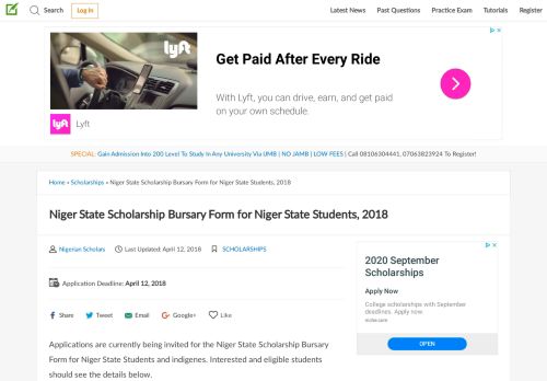 
                            8. Niger State Scholarship Bursary Form for Niger State Students, 2018