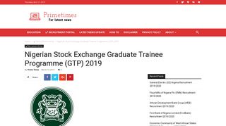 
                            10. Nigerian Stock Exchange Graduate Trainee Programme (GTP) 2018