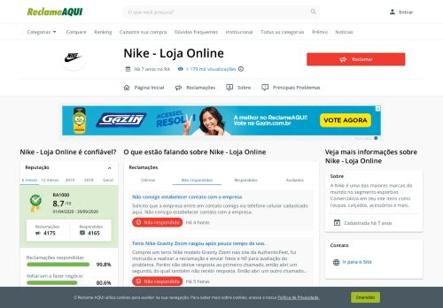 
                            9. Nike - Loja Online - Reclame Aqui