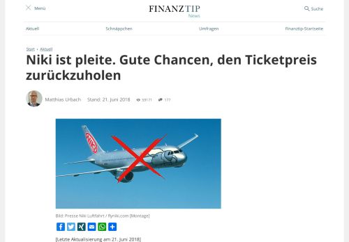 
                            11. Niki ist pleite. Gute Chancen, den Ticketpreis zurückzuholen - Finanztip