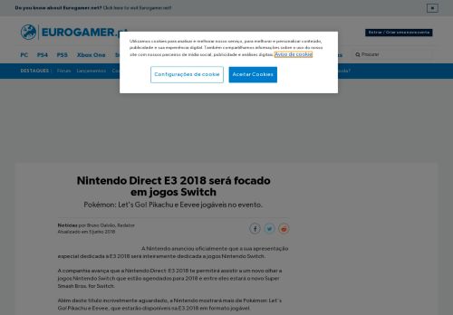 
                            7. Nintendo Direct E3 2018 será focado em jogos Switch • Eurogamer.pt