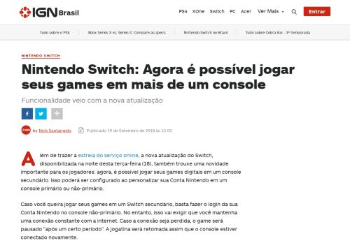 
                            8. Nintendo Switch: Agora é possível jogar seus games em mais de um ...