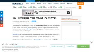 
                            11. (NIU) - Niu Technologies Prices 7M ADS IPO @$9/ADS | Benzinga