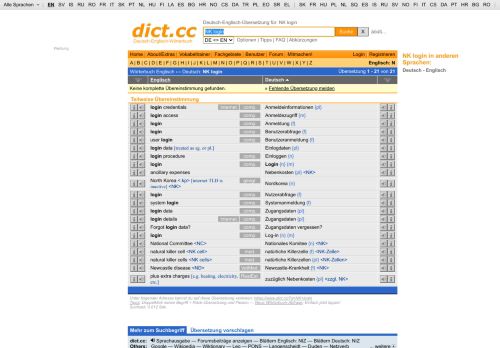 
                            13. NK login | Übersetzung Englisch-Deutsch - dict.cc