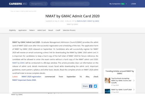 
                            5. NMAT Admit Card 2018/ Hall Ticket – Download here - Bschool