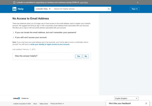 
                            5. No Access to Email Address | LinkedIn Help