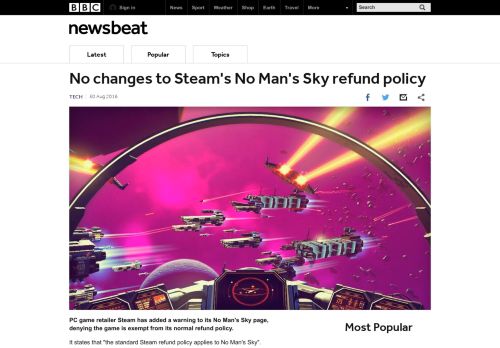 
                            6. No changes to Steam's No Man's Sky refund policy - BBC Newsbeat