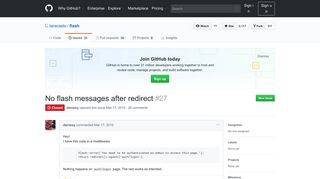 
                            3. No flash messages after redirect · Issue #27 · laracasts/flash · GitHub