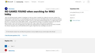 
                            12. NO GAMES FOUND when searching for MW2 lobby - Microsoft Community