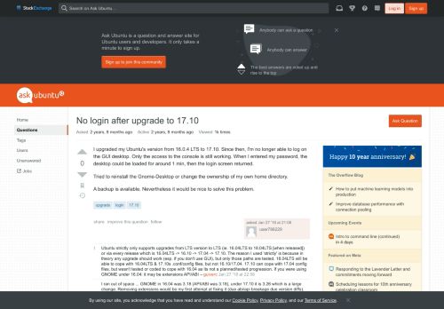 
                            2. No login after upgrade to 17.10 - Ask Ubuntu