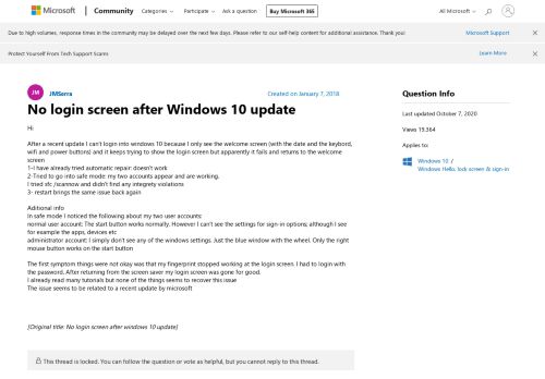 
                            1. No login screen after Windows 10 update - Microsoft Community