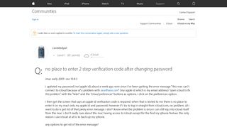 
                            7. no place to enter 2 step verification cod… - Apple Community