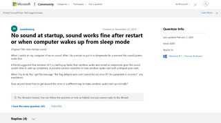 
                            13. No sound at startup, sound works fine after restart or when ...