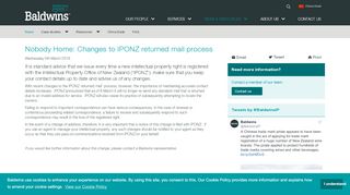 
                            9. Nobody Home: Changes to IPONZ returned mail process | Baldwins