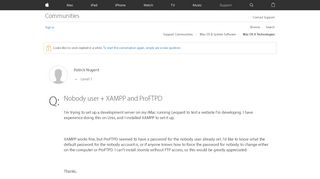 
                            3. Nobody user + XAMPP and ProFTPD - Apple Community - Apple Discussions