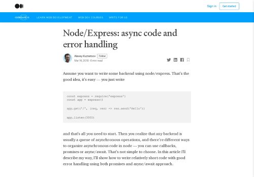 
                            12. Node/Express: async code and error handling – codeburst
