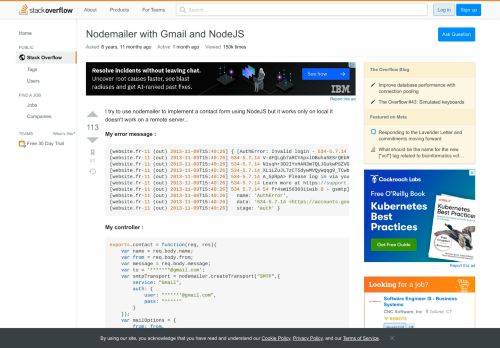 
                            1. Nodemailer with Gmail and NodeJS - Stack Overflow