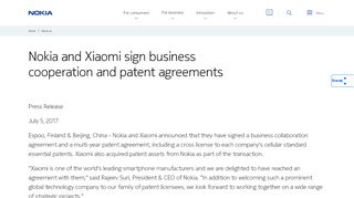 
                            7. Nokia and Xiaomi sign business cooperation and patent ...