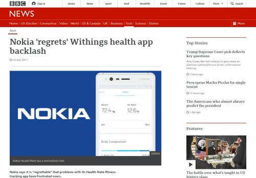 
                            6. Nokia 'regrets' Withings health app backlash - BBC News