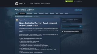 
                            1. Non-dedicated Server: Can't connect to host after crash :: ARK ...