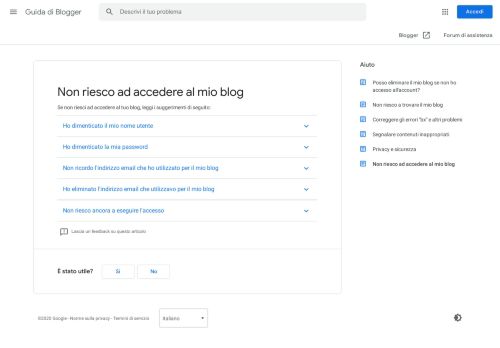 
                            4. Non riesco ad accedere al mio blog - Guida di Blogger