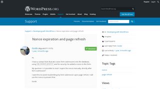 
                            3. Nonce expiration and page refresh | WordPress.org