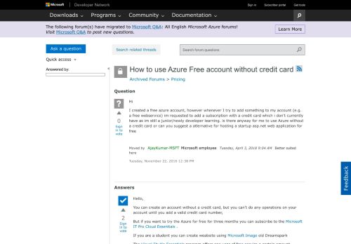 
                            5. none How to use Azure Free account without credit card - MSDN ...