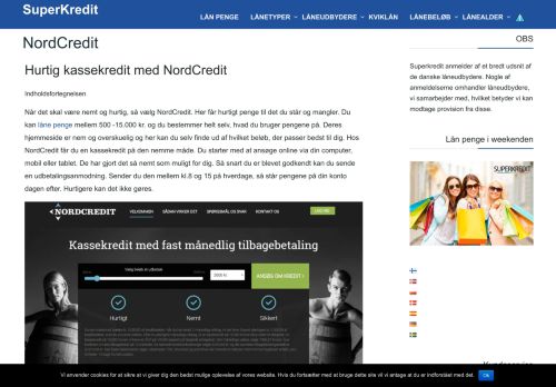 
                            7. NordCredit lån 2018 - Lån fra 500 til15.000 kr. mellem 8-15!