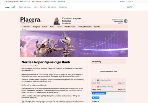 
                            11. Nordea köper Gjensidige Bank | Placera - Avanza