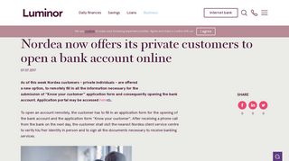 
                            11. Nordea now offers its private customers to open a bank account online ...