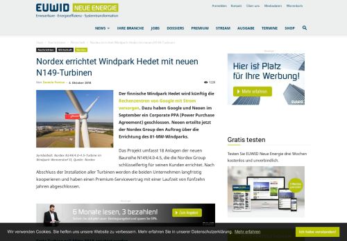 
                            9. Nordex errichtet Windpark Hedet mit neuen N149-Turbinen | EUWID ...