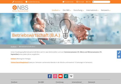 
                            7. Northern Business School: Studienangebot - Betriebswirtschaft (B.A.)