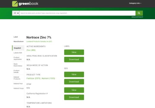 
                            12. Nortrace Zinc 7% - Loveland Products, Inc. - | Greenbook