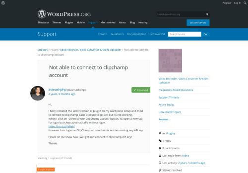 
                            10. Not able to connect to clipchamp account | WordPress.org