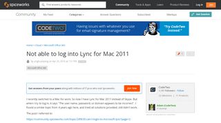 
                            13. Not able to log into Lync for Mac 2011 - Office 365 - Spiceworks ...